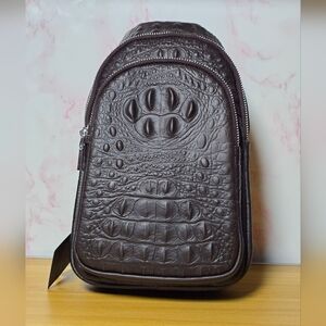 Men's Genuine Leather Sling Bag - Crocodile Embossed Luxury Chest Pack